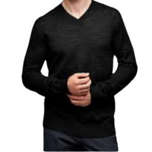 Gap Mens Slub Merino Wool V-Neck Sweater Black Long Sleeve Lightweight Knit XL